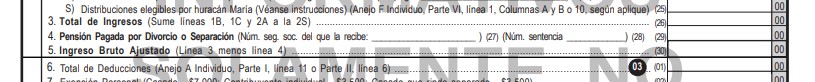 Figura 1: Línea 4 de la Página 2 Encasillado 1 de la planilla donde se reporta los pagos de pensión al  excónyuge por concepto de divorcio o separación para tomar la deducción.