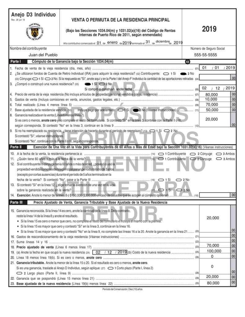 Ejemplo 2: Anejo D3 de la Planilla de Contribuciones sobre Ingresos 2019