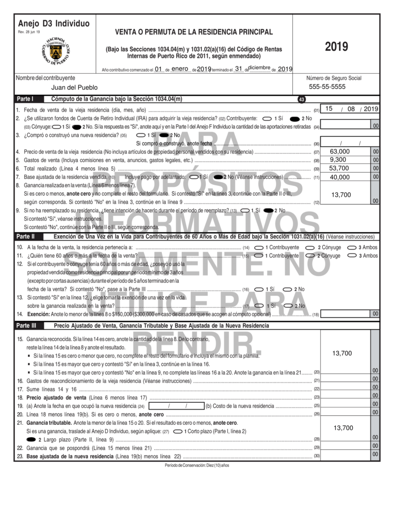 Ejemplo 3: Anejo D3 de la Planilla de Contribuciones sobre Ingresos 2019