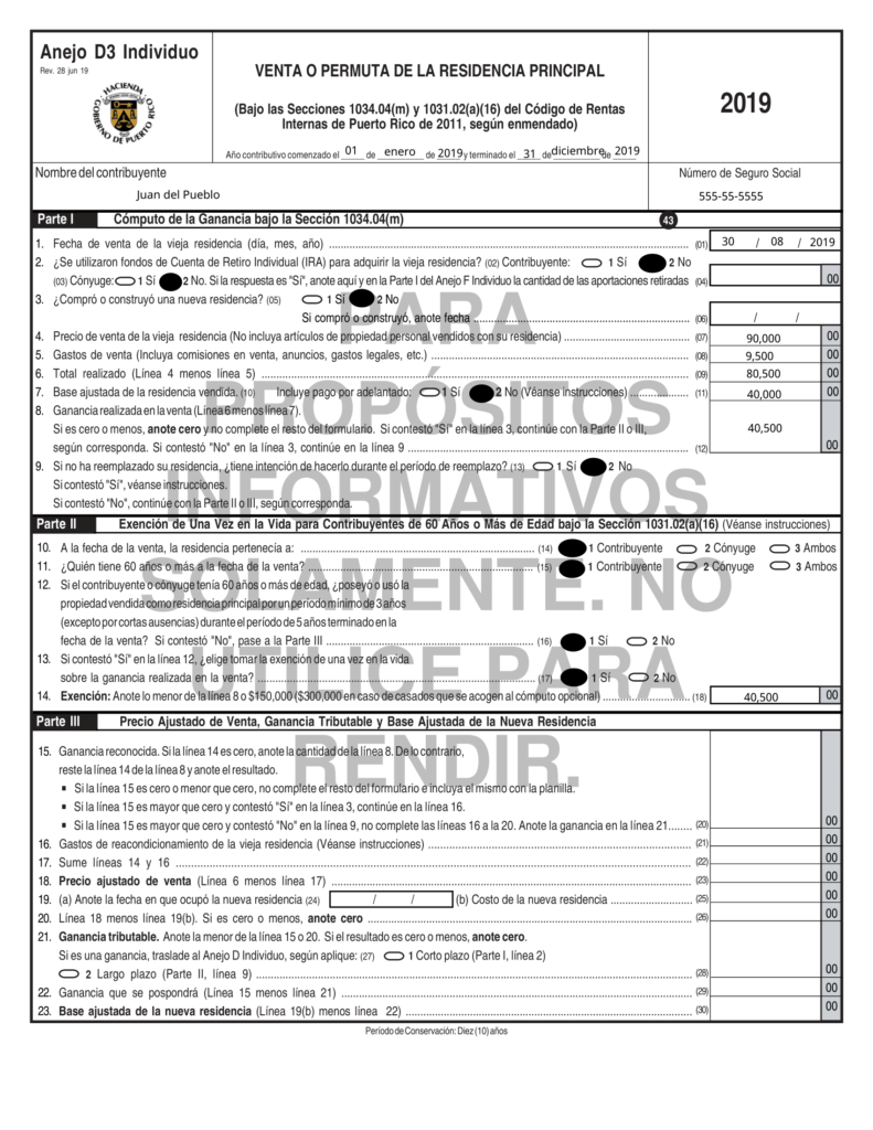 Ejemplo 4: Anejo D3 de la Planilla de Contribuciones sobre Ingresos 2019