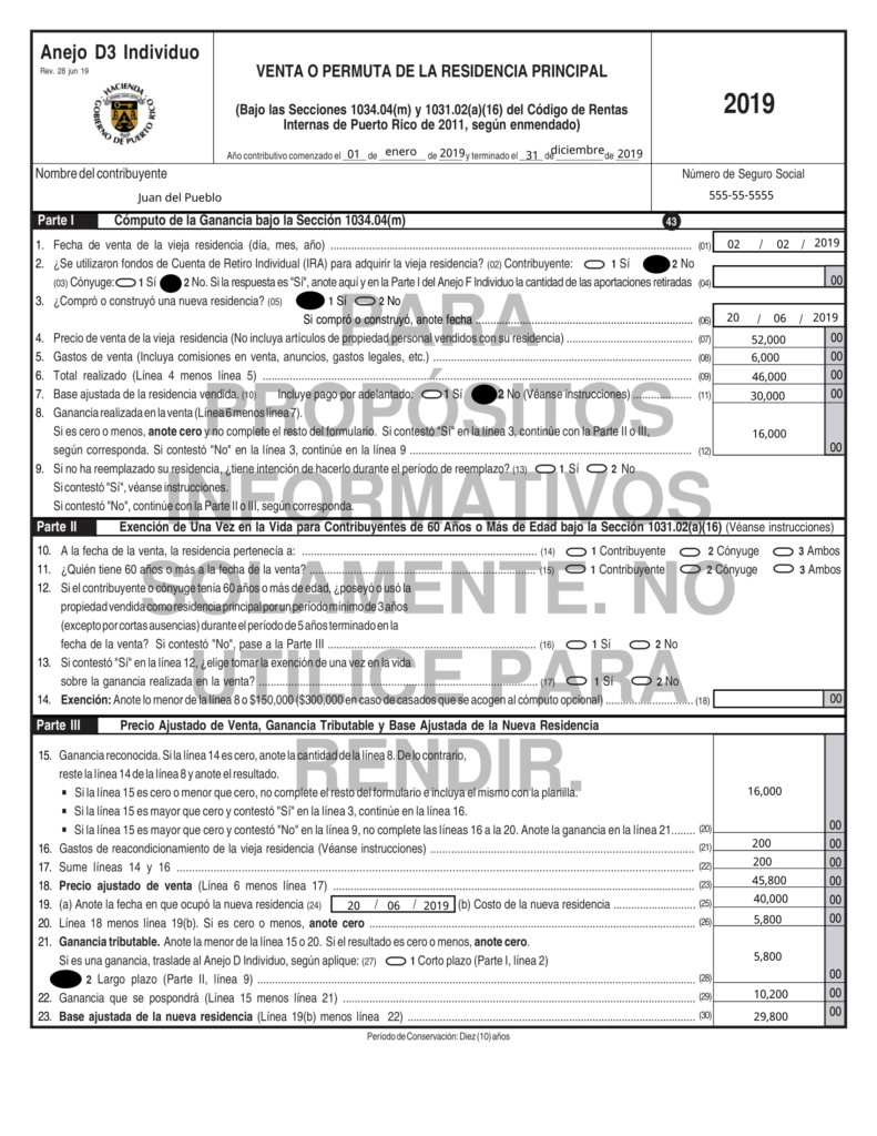 Ejemplo 5: Anejo D3 de la Planilla de Contribuciones sobre Ingresos 2019