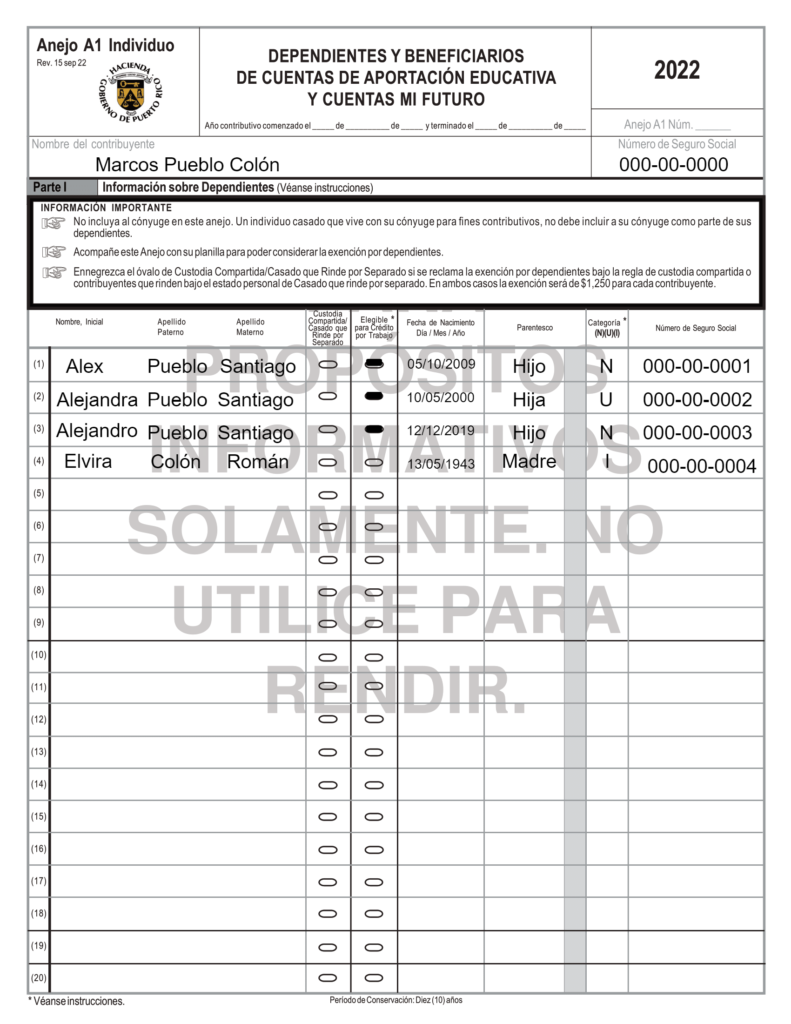 Cómo reportar los dependientes en la planilla de contribución sobre ingresos 2022 7