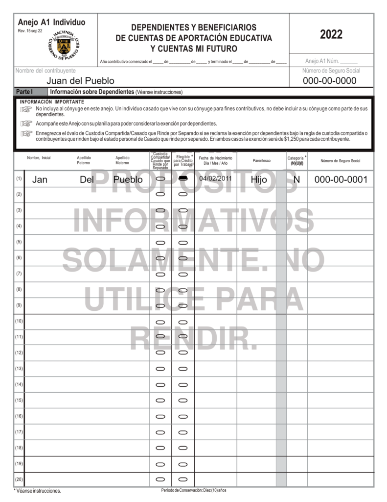 Cómo reportar los dependientes en la planilla de contribución sobre ingresos 2022 10