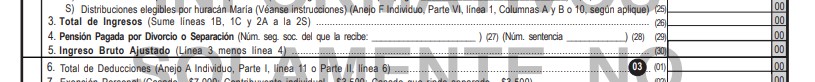 Figura 1: Línea 4 de la Página 2 Encasillado 1 de la planilla donde se reporta los pagos de pensión al excónyuge por concepto de divorcio o separación para tomar la deducción.