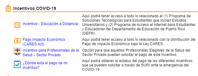Ahora se puede verificar el estatus de los incentivos del COVID-19 en SURI 1